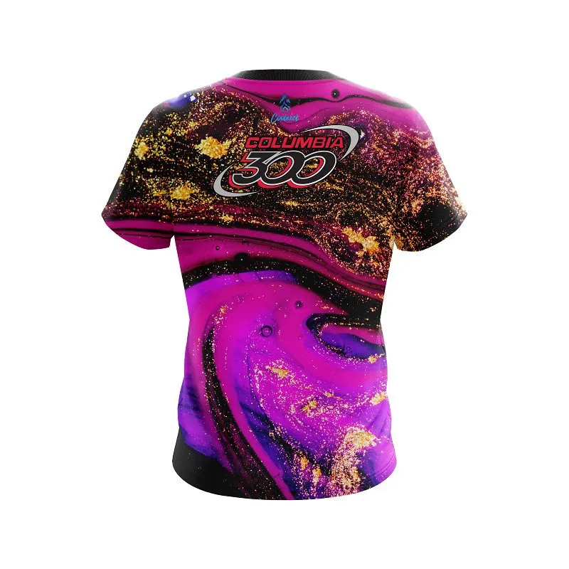 Columbia 300 Magenta Gold Liquid Marble CoolWick Bowling Jersey