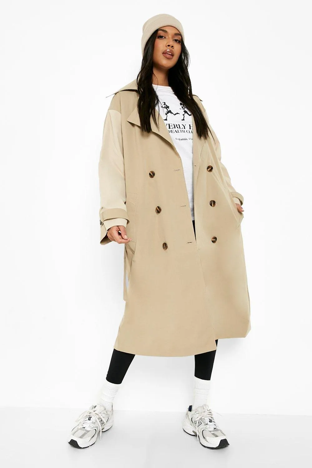 Contrast Panel Belted Trench Coat