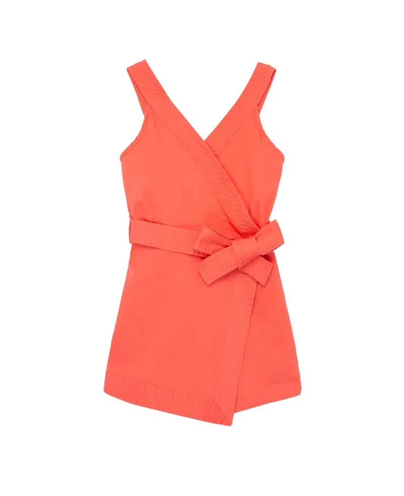 Coral Mock Wrap Romper