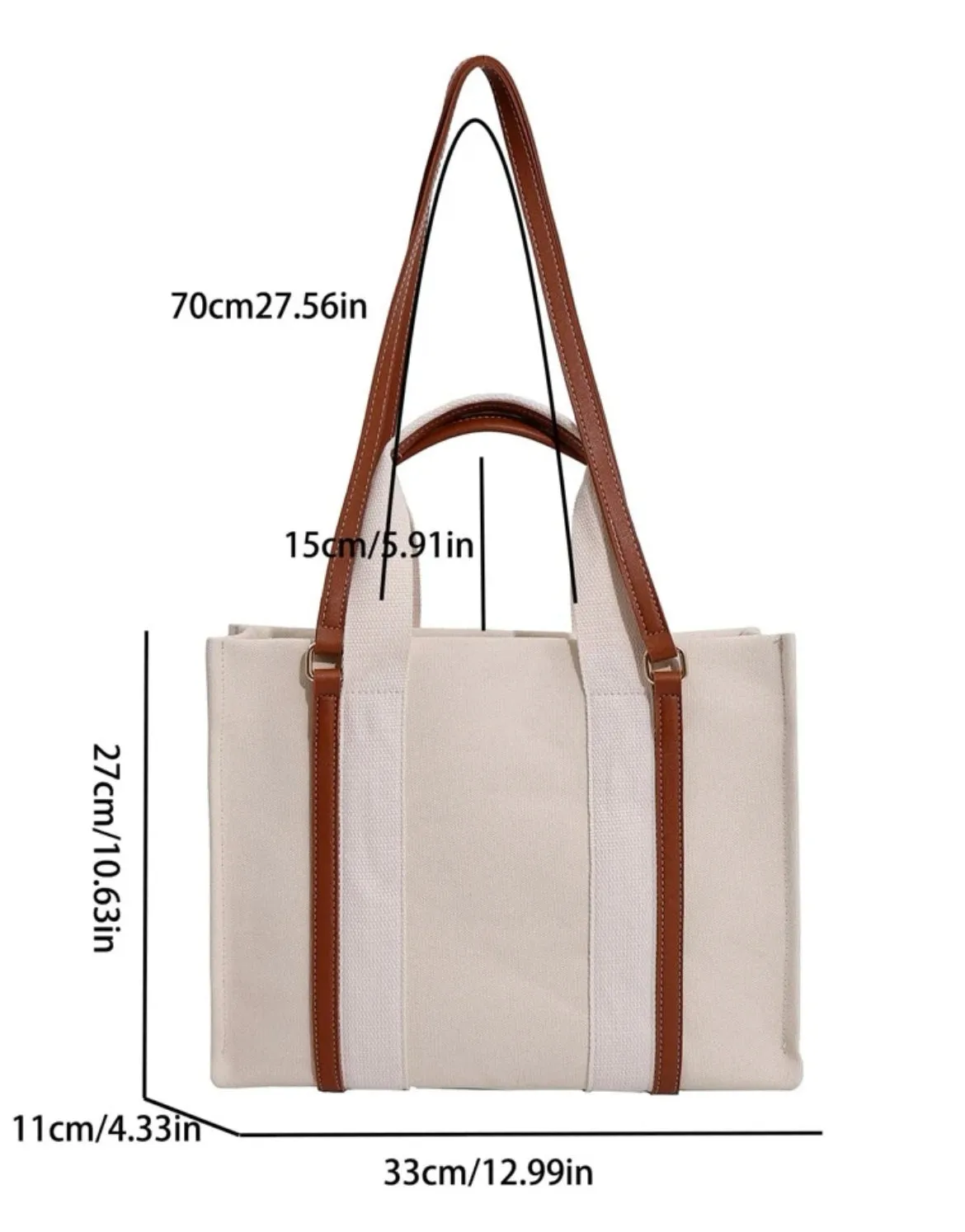 Cream and Brown Woody Tote Bag With Zip