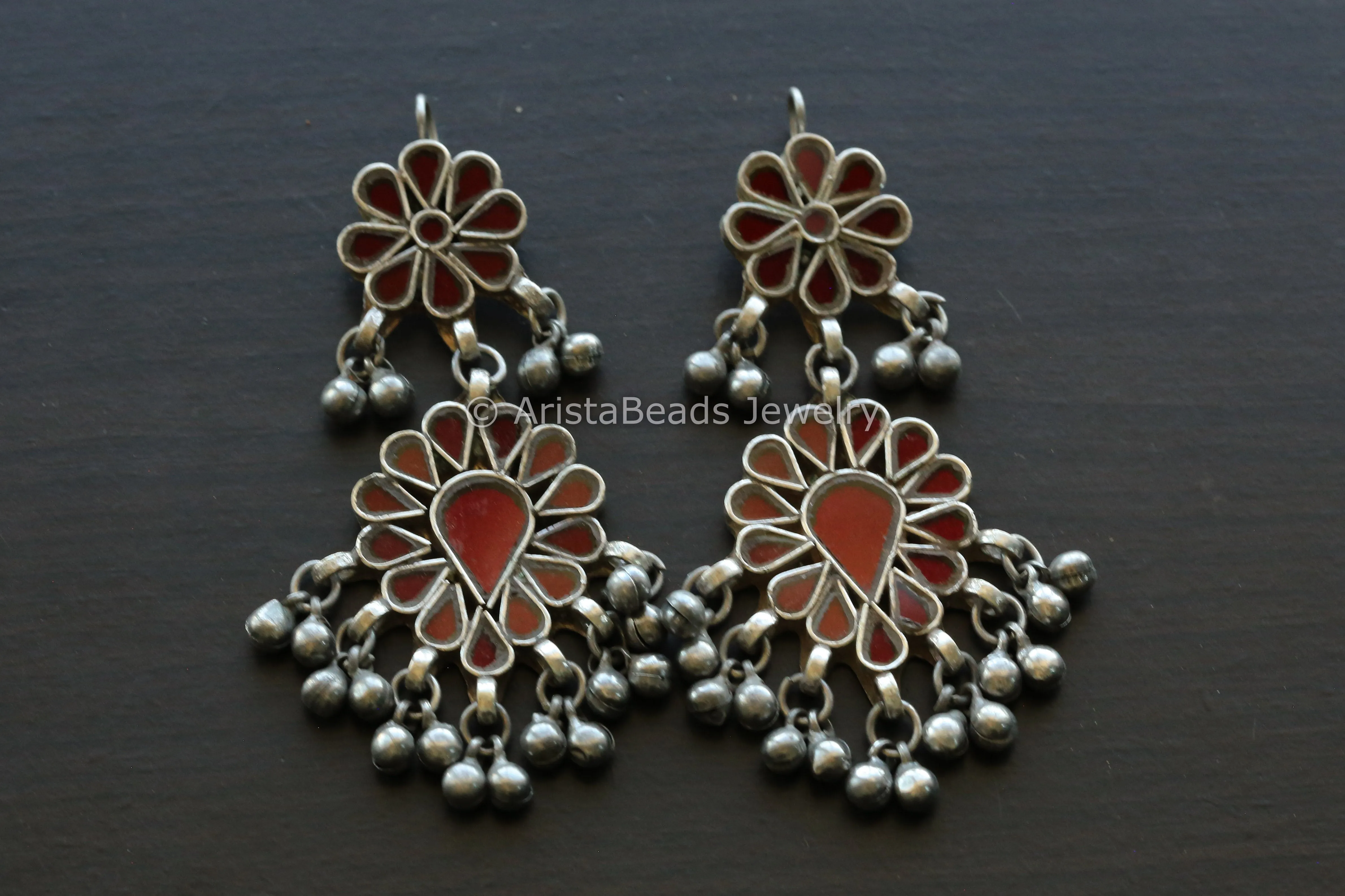 Darpan Real Glass Earrings - Red