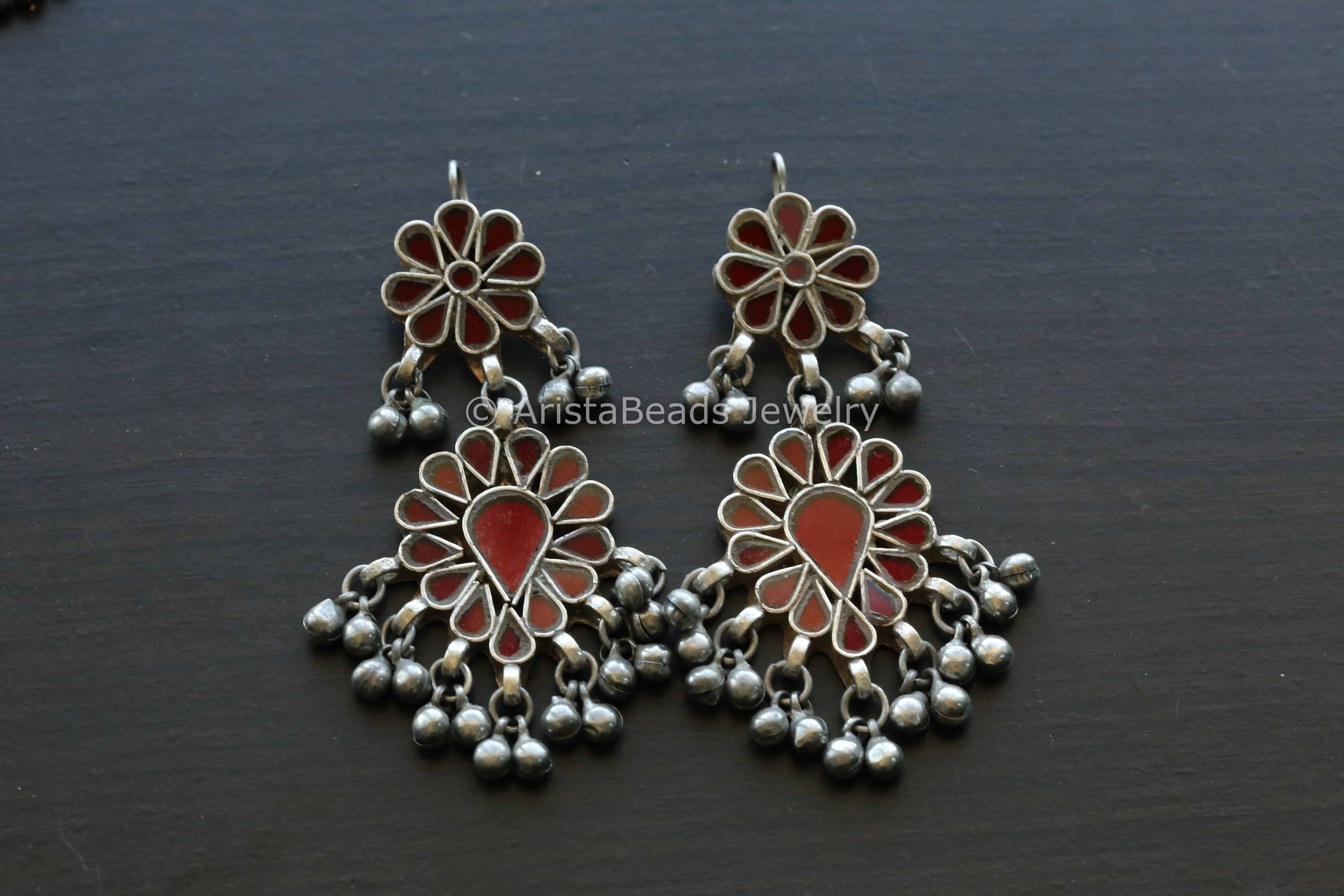 Darpan Real Glass Earrings - Red