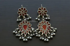 Darpan Real Glass Earrings - Red