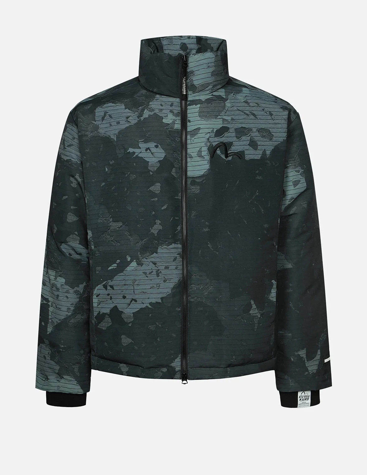 Deconstructed Print and Logo Embroidery Relax Fit Down Jacket