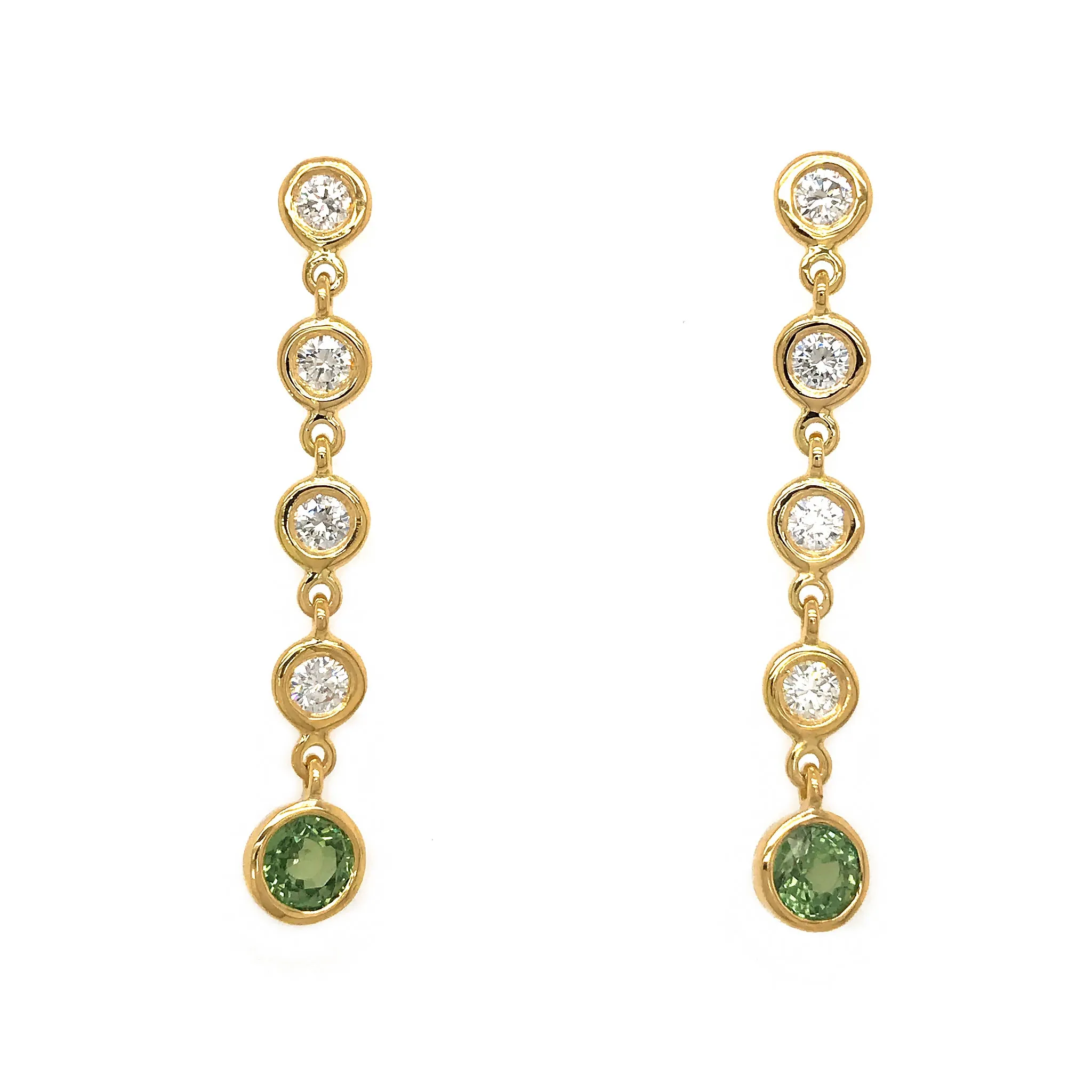 Diamond and Green Sapphire Drop Earrings