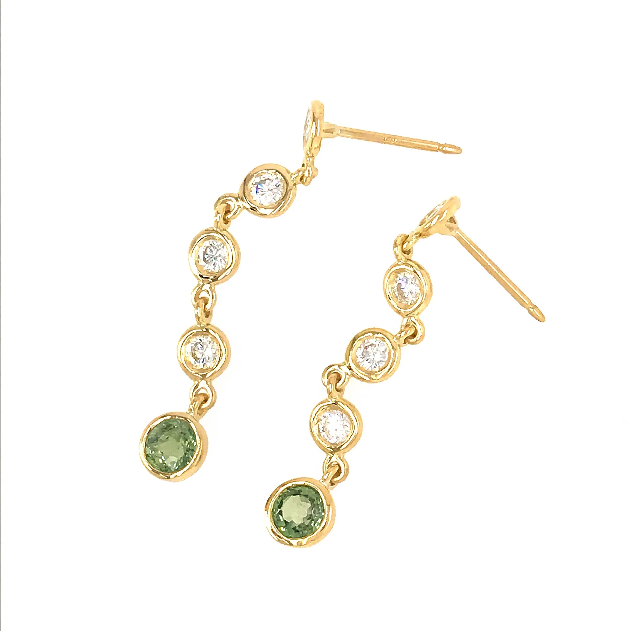 Diamond and Green Sapphire Drop Earrings