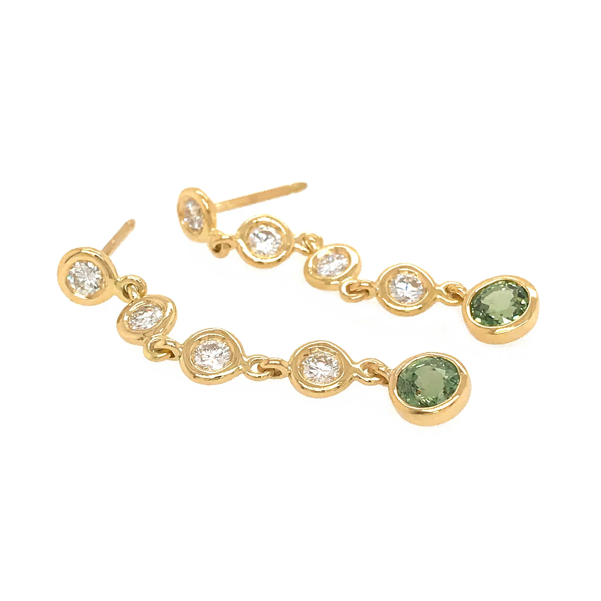 Diamond and Green Sapphire Drop Earrings