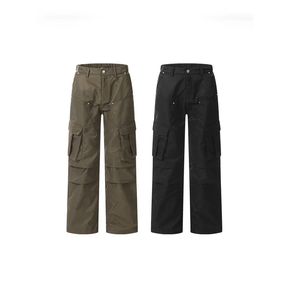 Double Knee Pleated Loose Cargo Pants