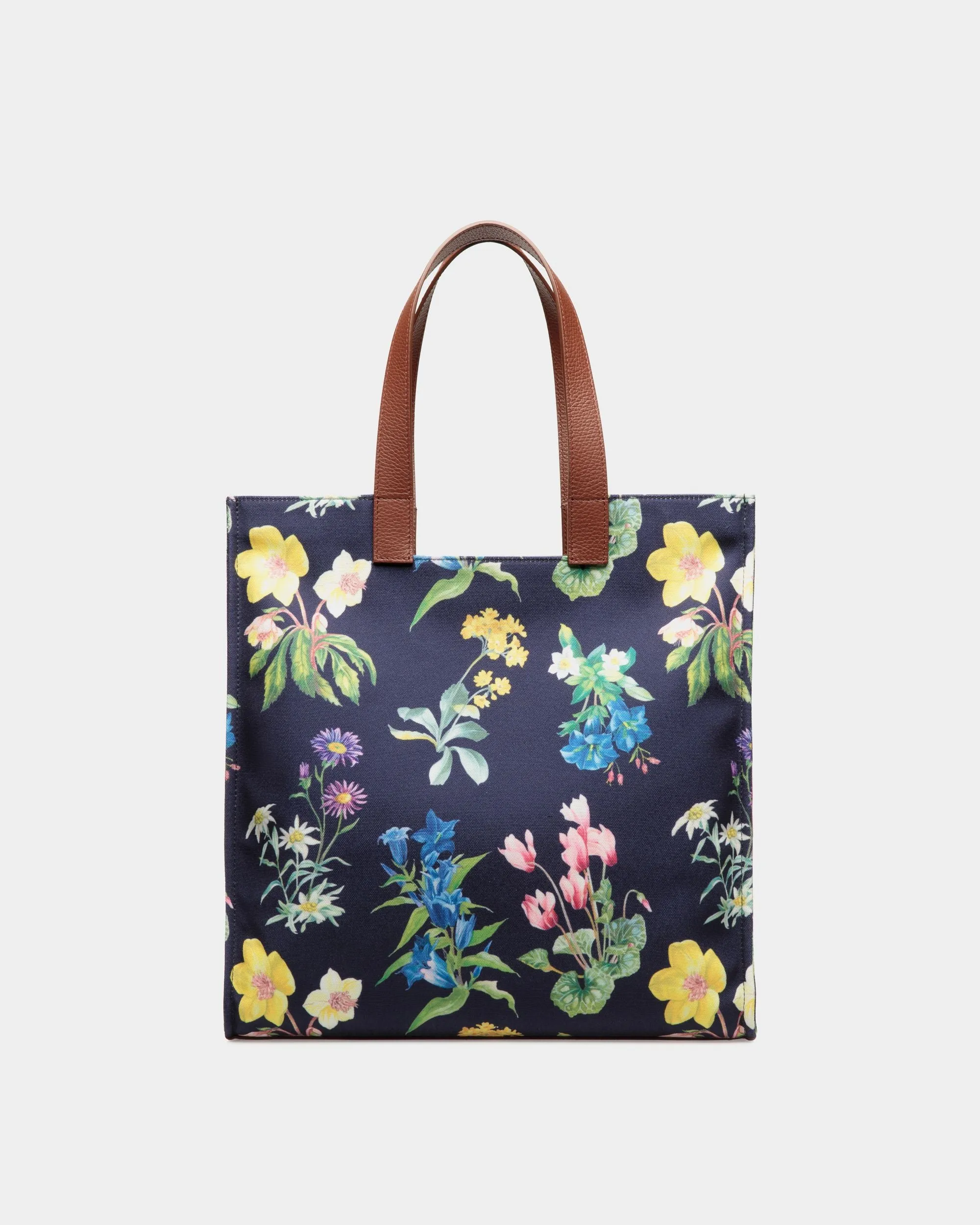 Easy Bally Tote Bag In Mountain Flower Print Canvas And Leather