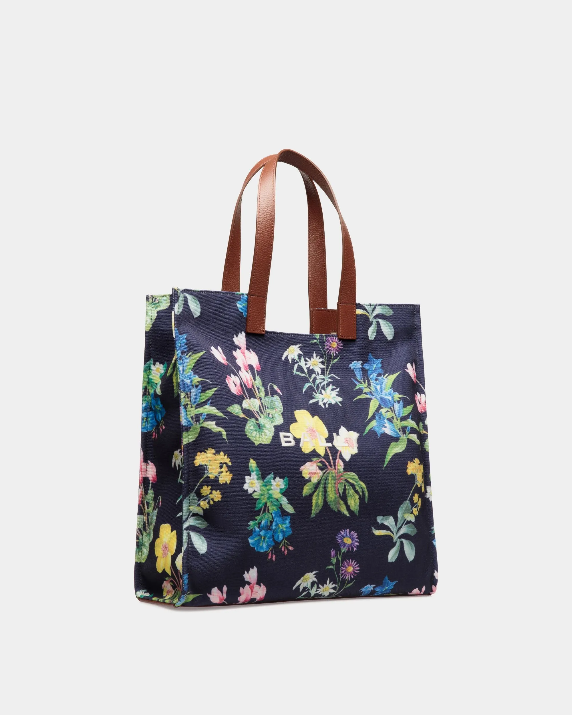 Easy Bally Tote Bag In Mountain Flower Print Canvas And Leather