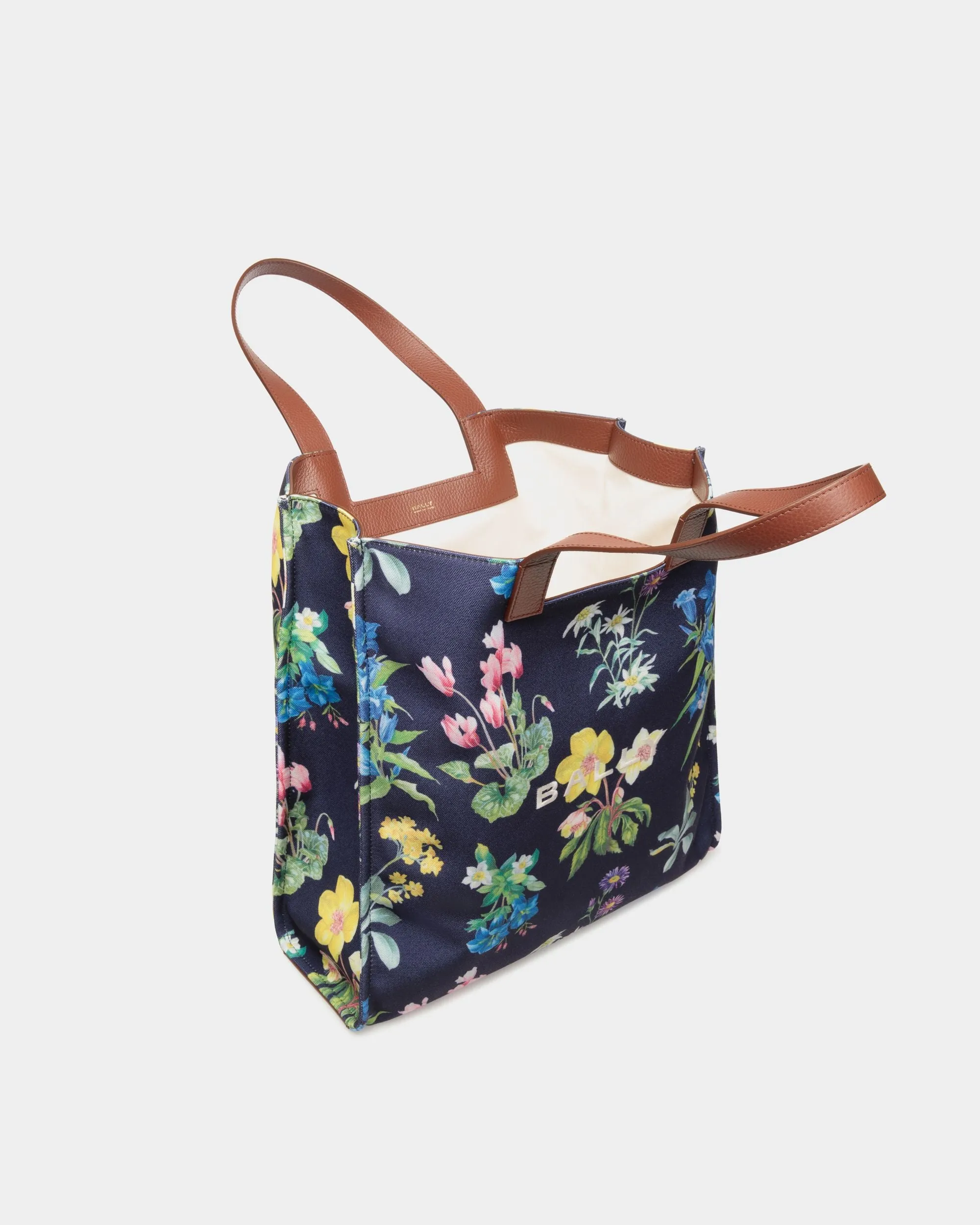 Easy Bally Tote Bag In Mountain Flower Print Canvas And Leather