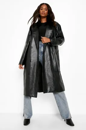 Faux Leather Trench Coat