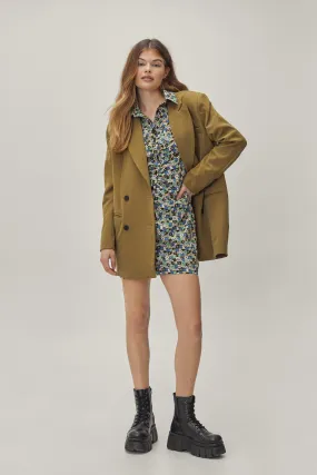 Floral Ruched Front Mini Shirt Dress