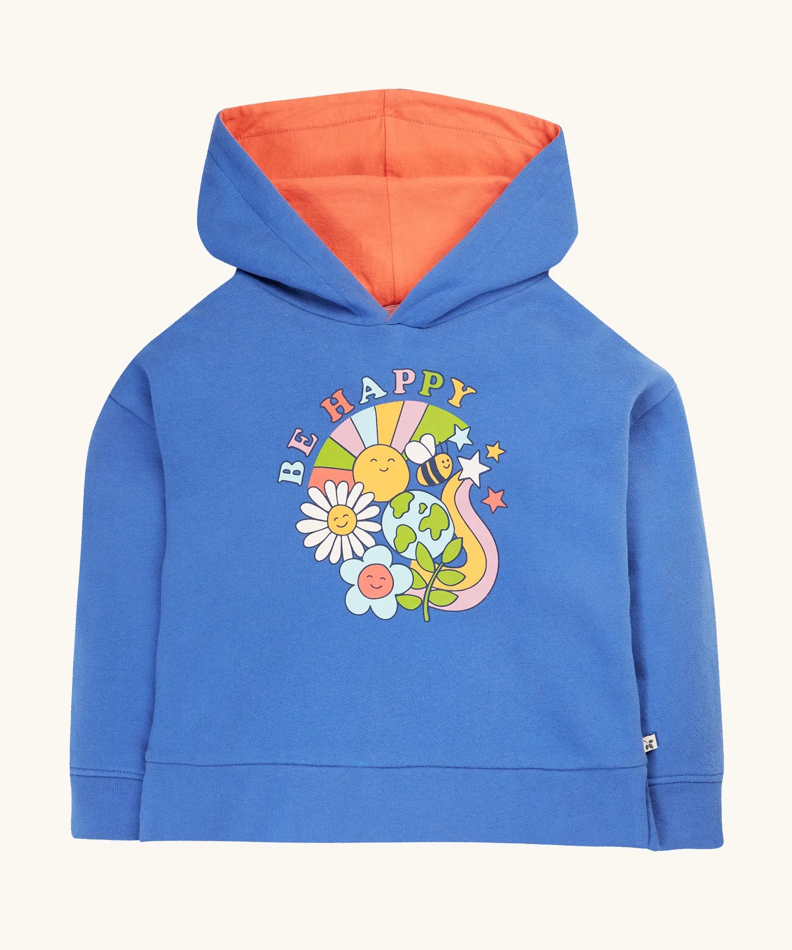 Frugi Lissie Oversized Hoodie - Blue Tang/Be Happy