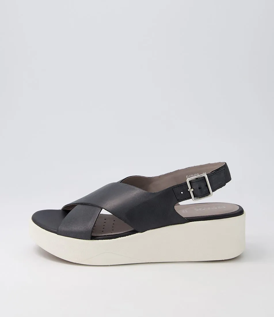 GEOX D Laudara B Black Leather Sandals