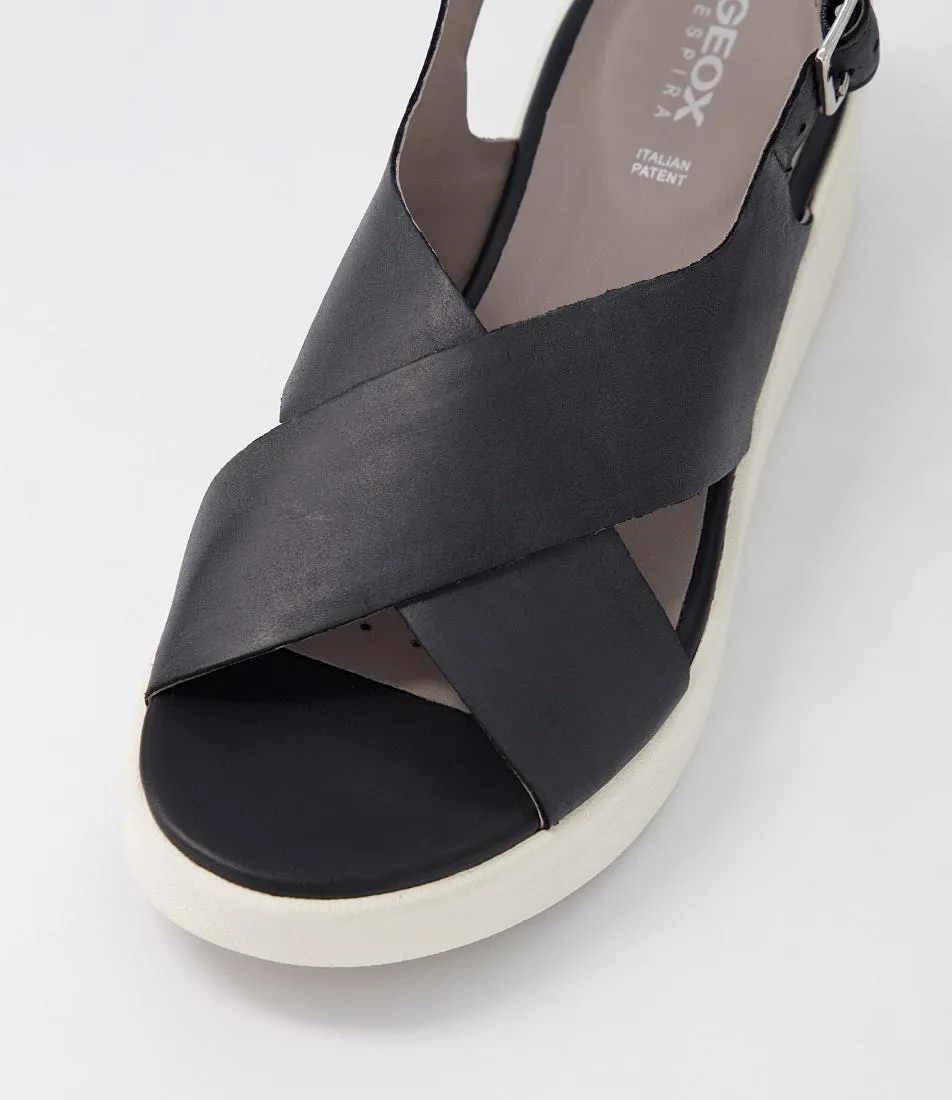 GEOX D Laudara B Black Leather Sandals