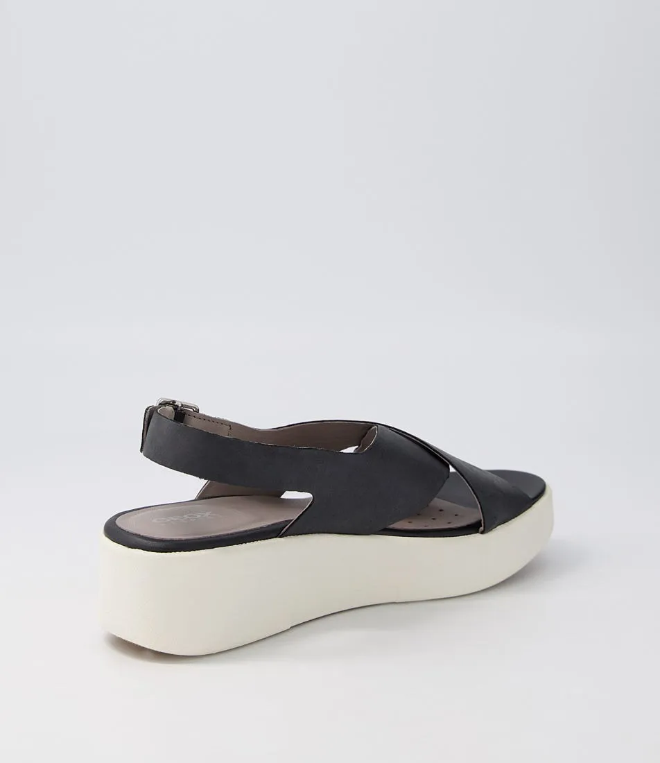 GEOX D Laudara B Black Leather Sandals