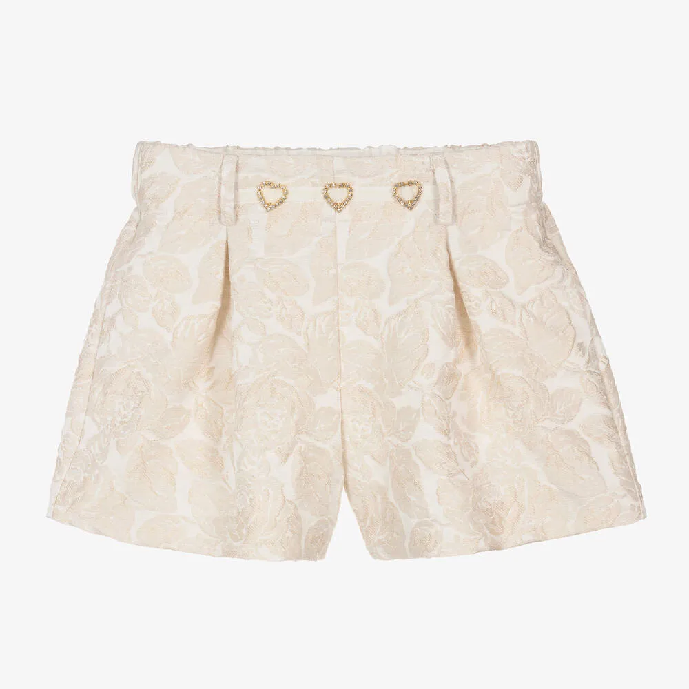 Girls Ivory Brocade Shorts