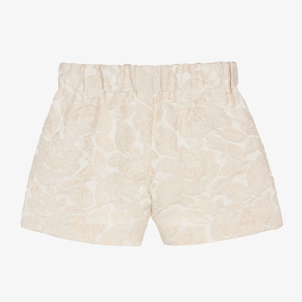 Girls Ivory Brocade Shorts