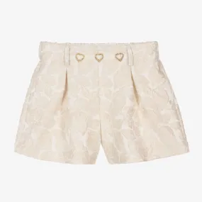 Girls Ivory Brocade Shorts