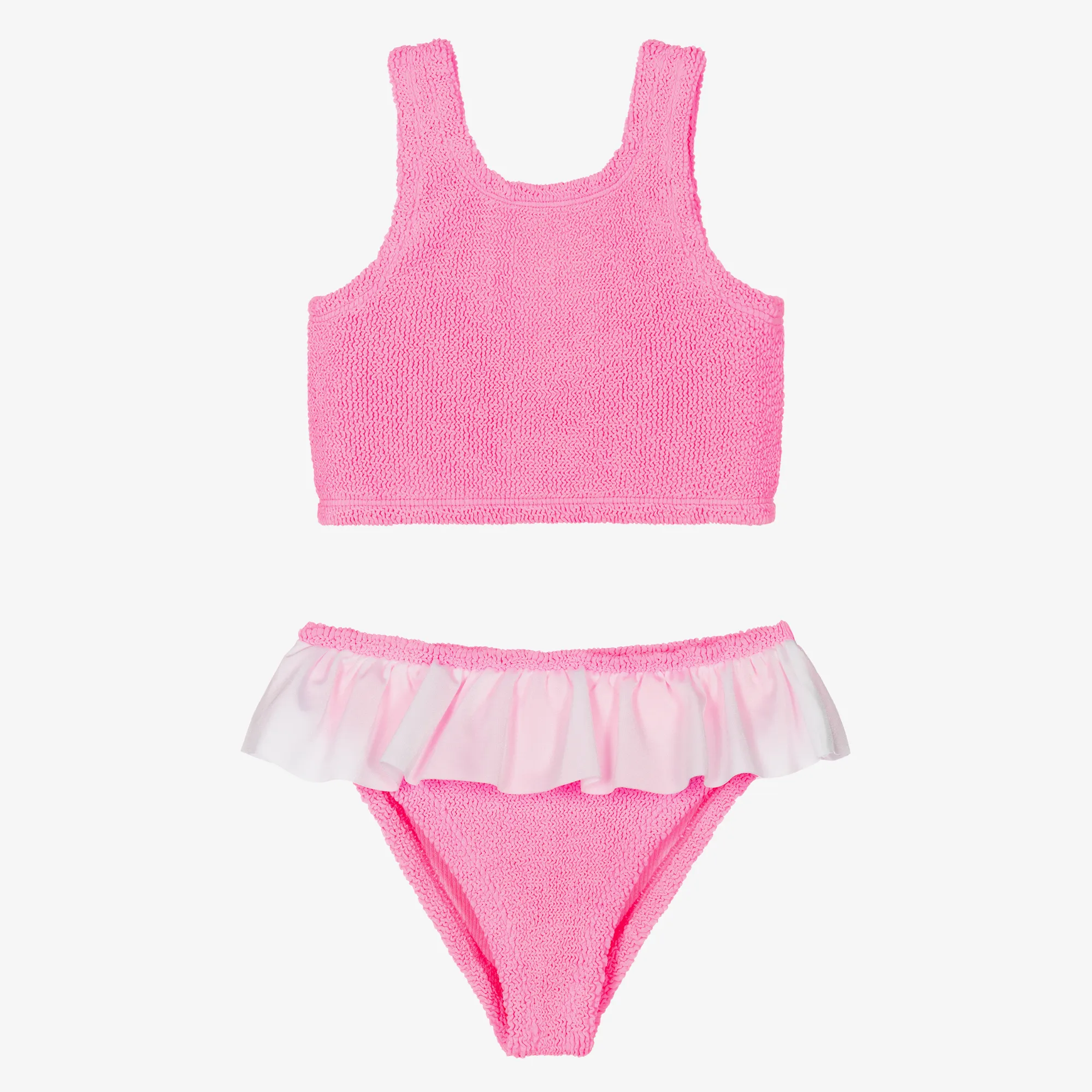 Girls Pink Crinkle Frill Bikini