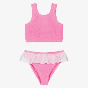 Girls Pink Crinkle Frill Bikini