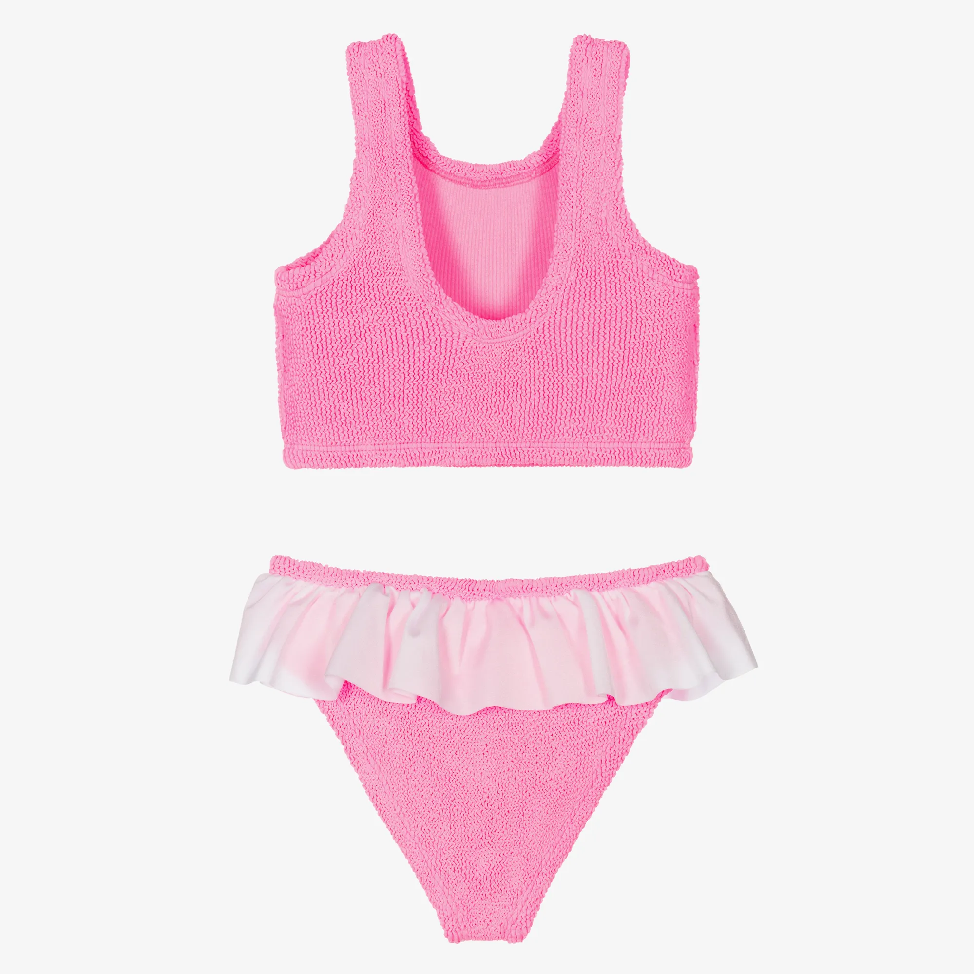 Girls Pink Crinkle Frill Bikini