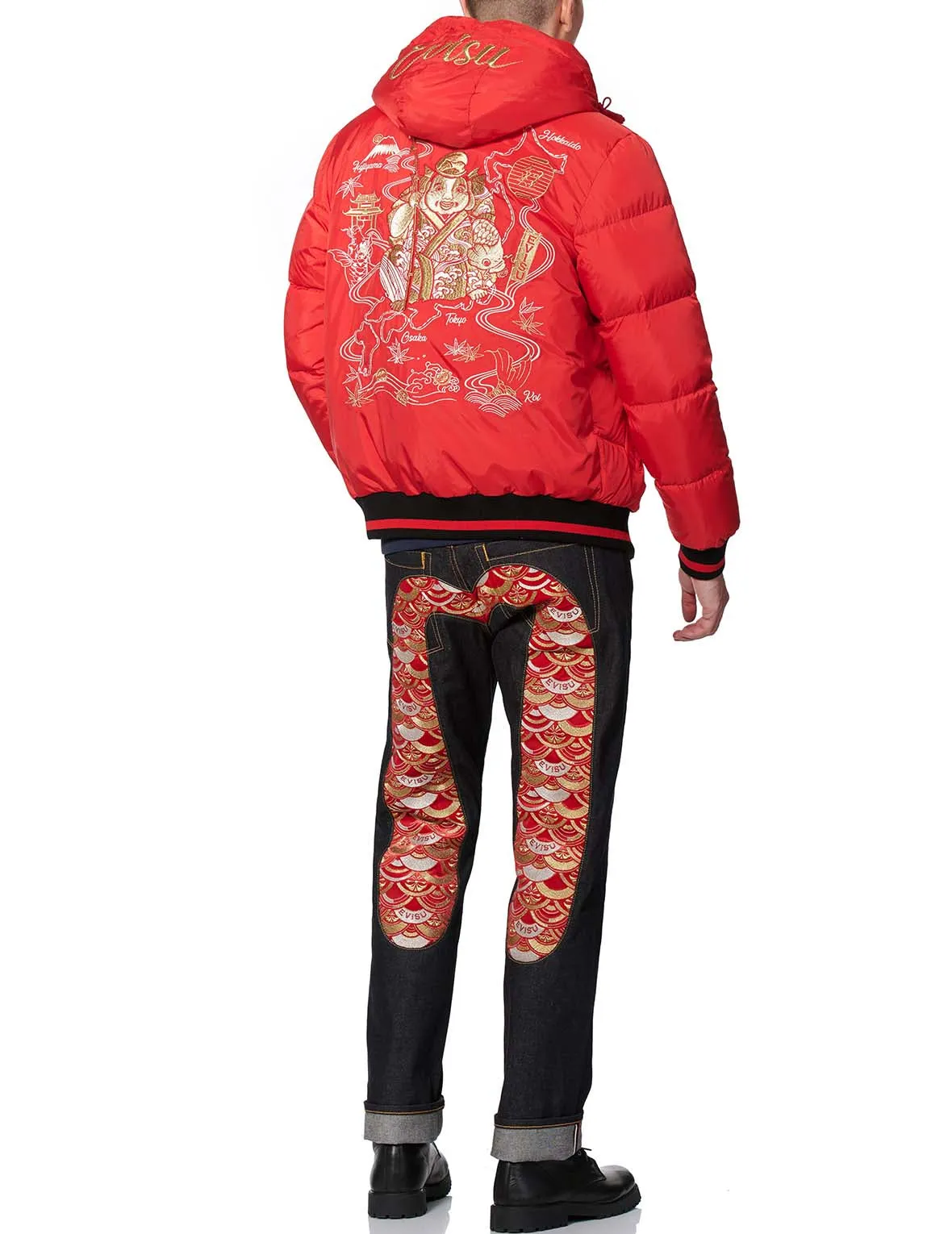 Godhead Embroidered Color Blocking Down Jacket