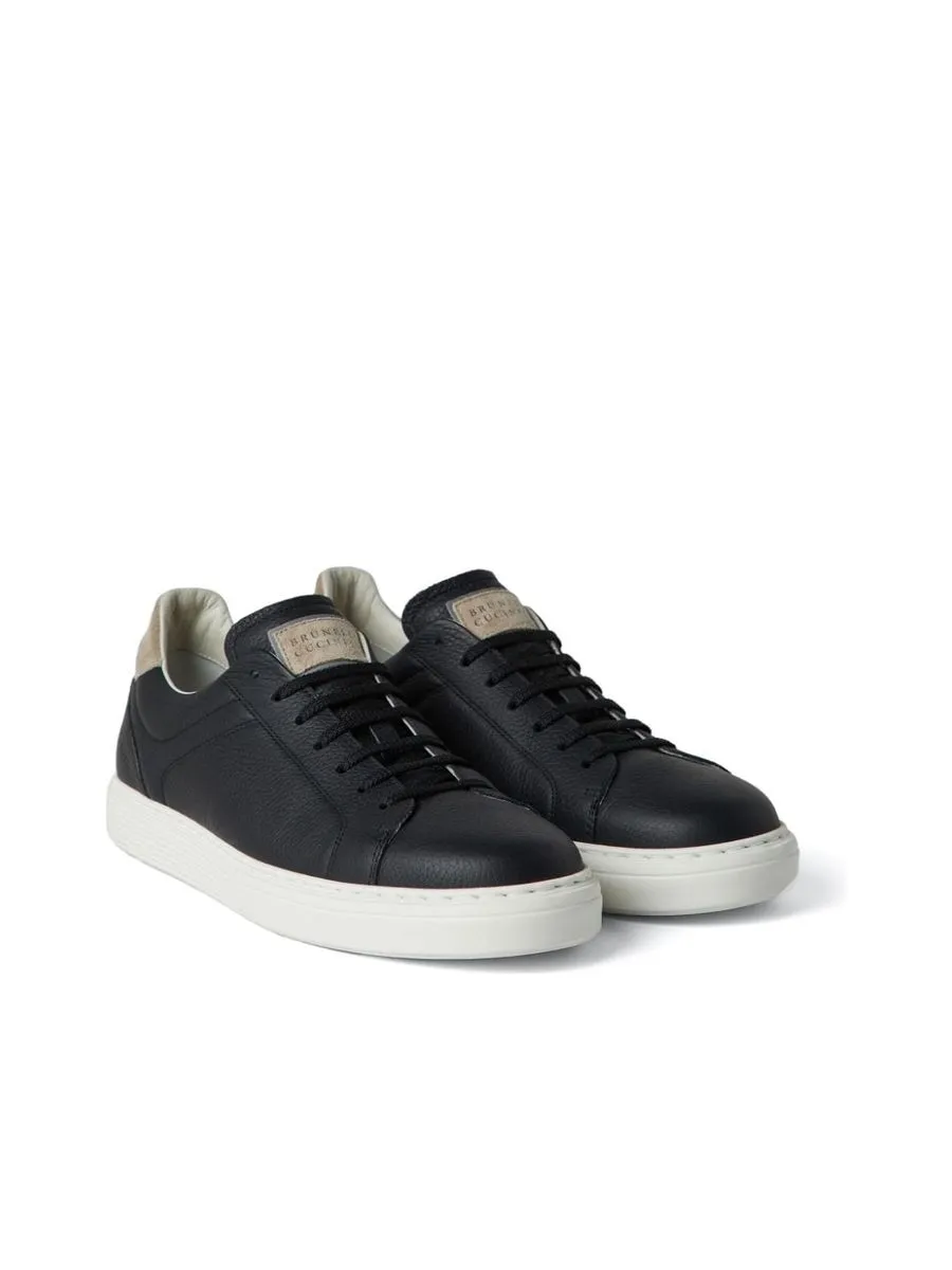 Grained Texture Lowtop Leather Sneakers