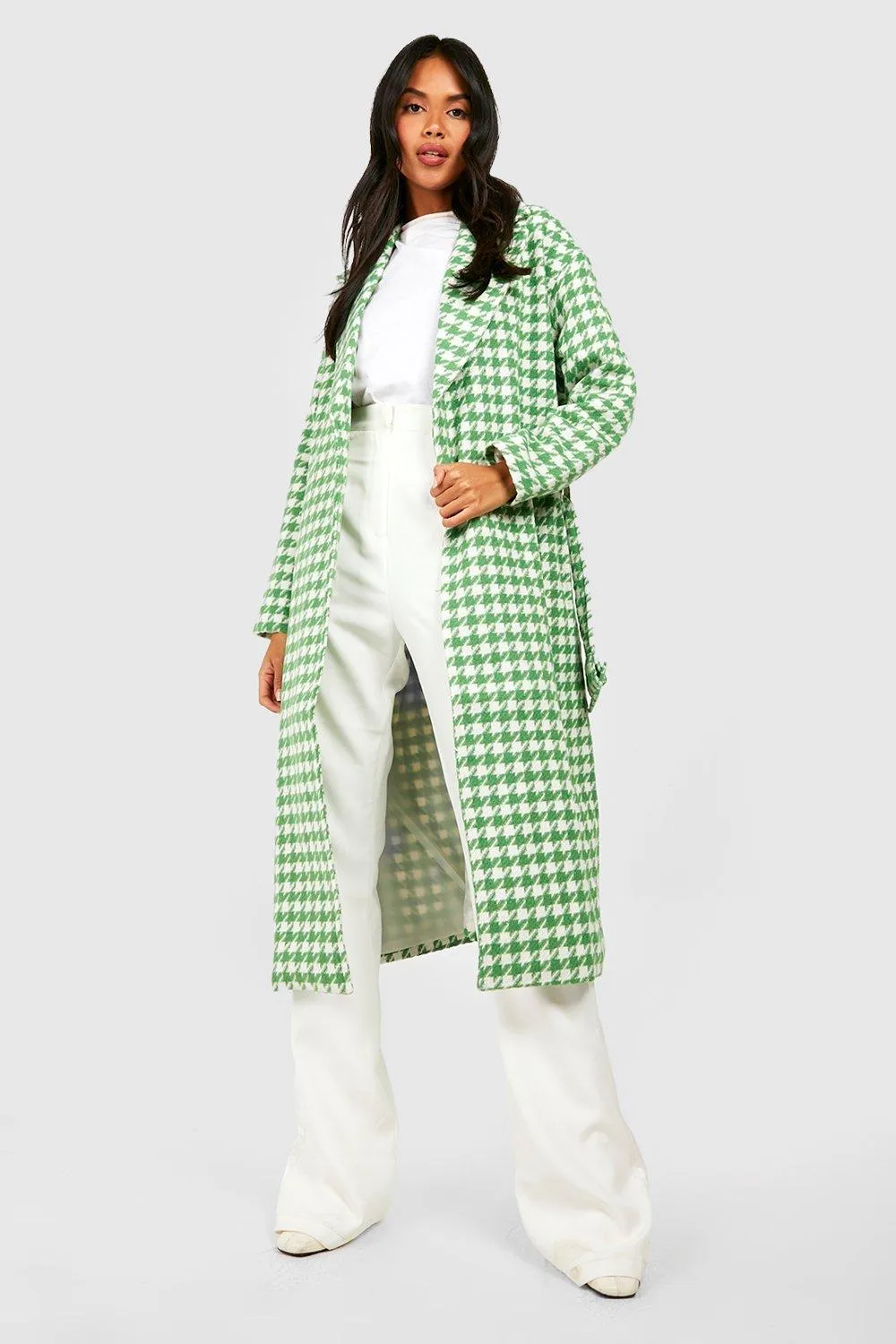 Green Belted Wool Look Trench