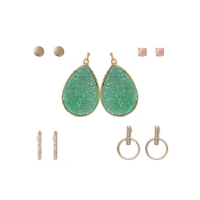 Green Druzy Teardrop Earring Set