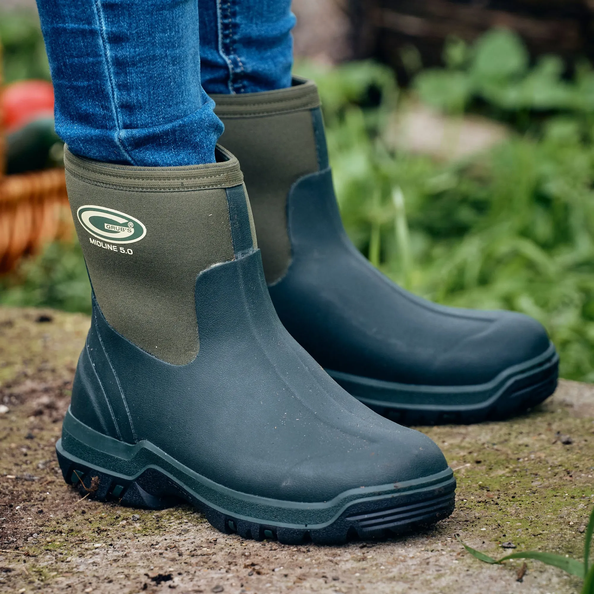 Grubs Boots Midline Unisex Mid Height Wellies - Green