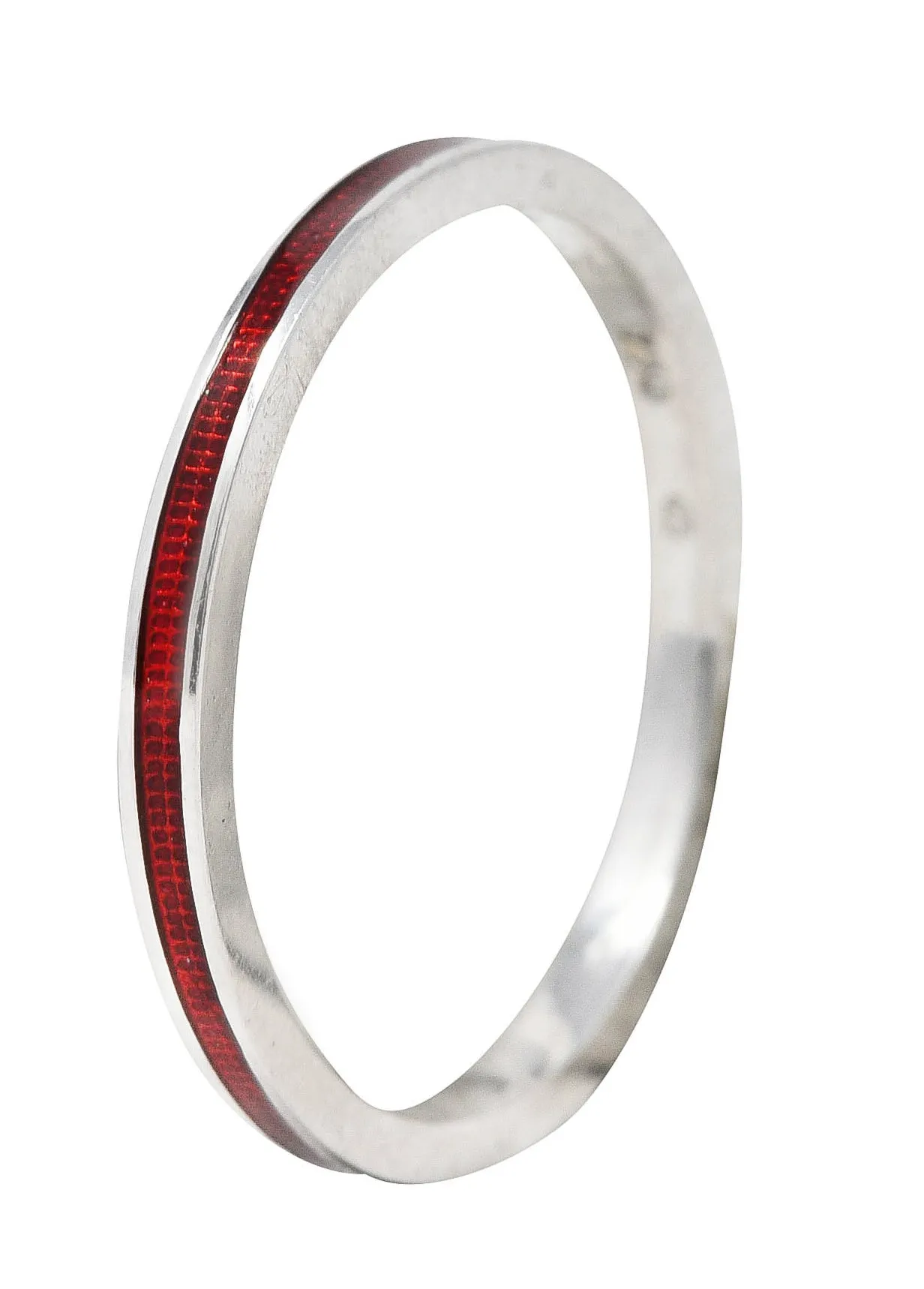 Hidalgo Vintage Guilloche Red Enamel 18 Karat White Gold Eternity Band Ring