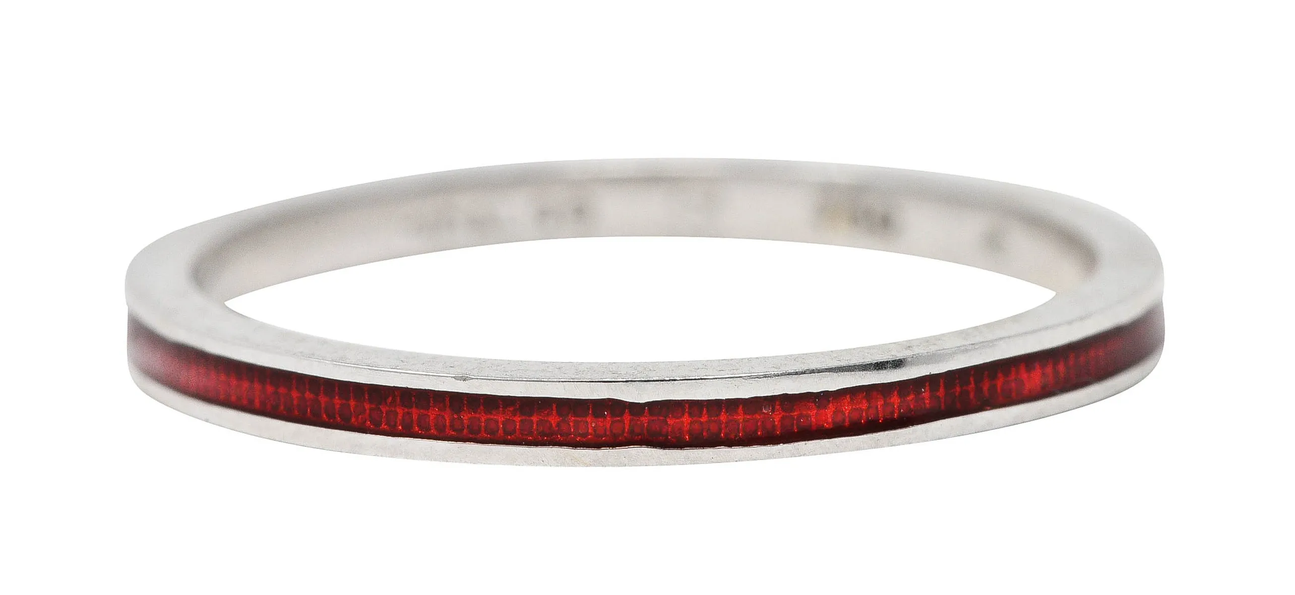 Hidalgo Vintage Guilloche Red Enamel 18 Karat White Gold Eternity Band Ring