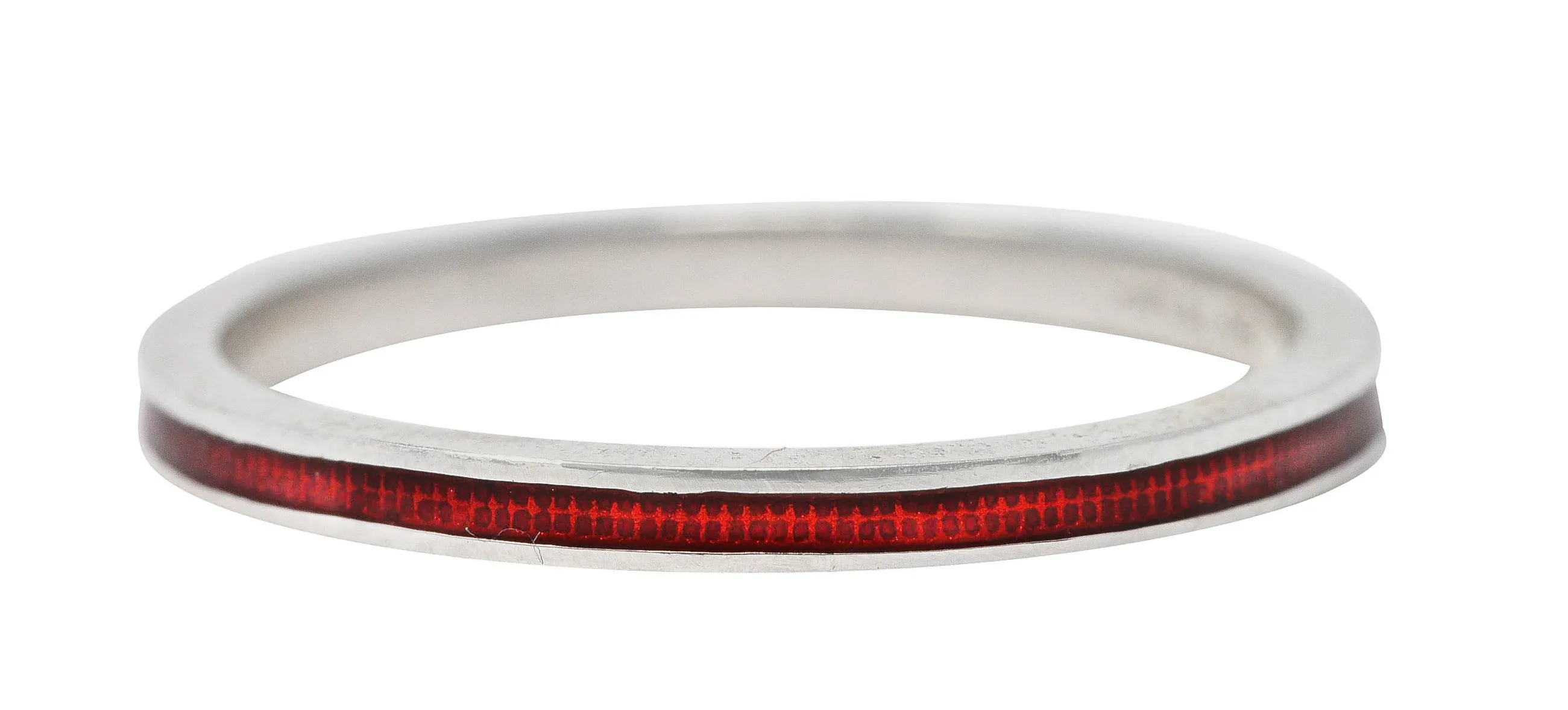 Hidalgo Vintage Guilloche Red Enamel 18 Karat White Gold Eternity Band Ring