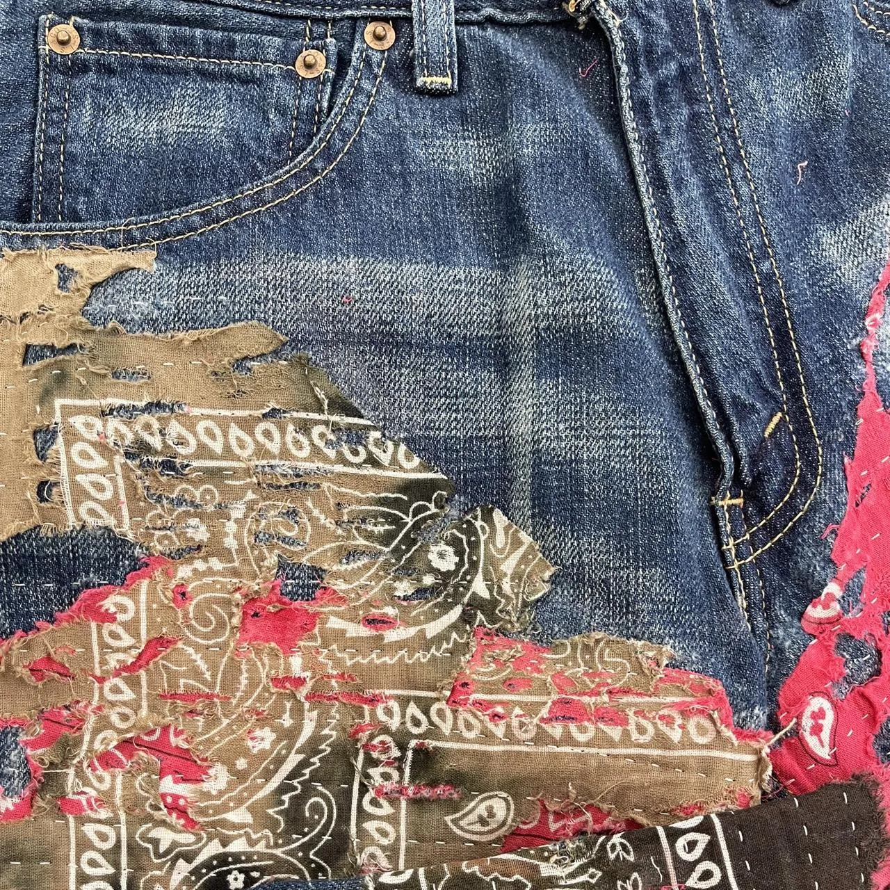 Japanese Boro Sashiko Bandana Jeans