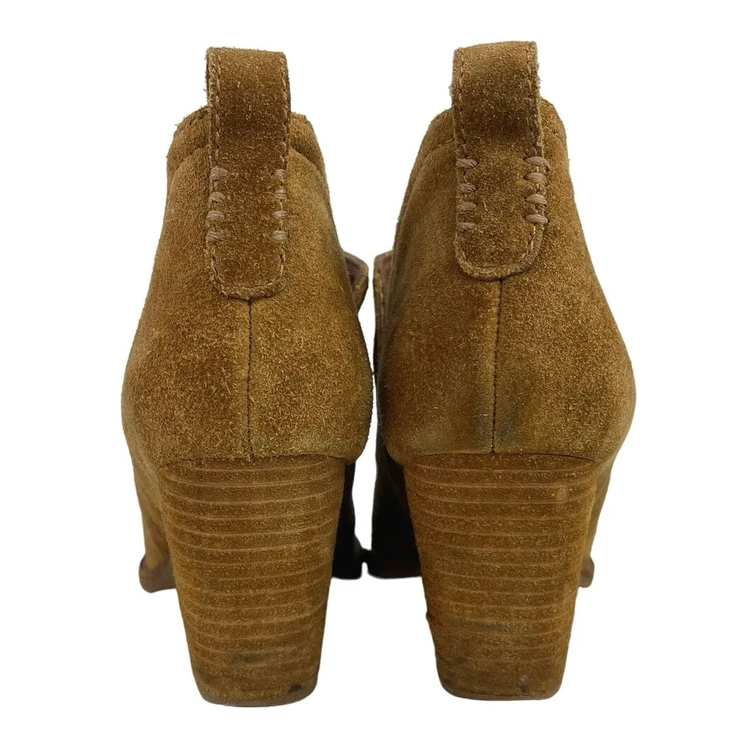 Jeffrey Campbell Rosalee Tan Suede Block Heel Western Ankle Boots Booties 6.5