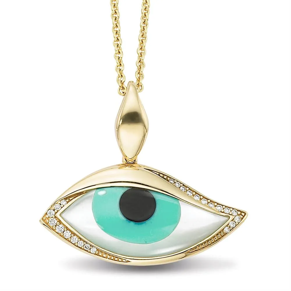 Kabana Kalo Mati 14k Yellow Gold Green Evil Eye Diamond Pendant GPCF471OXCPMW-CH