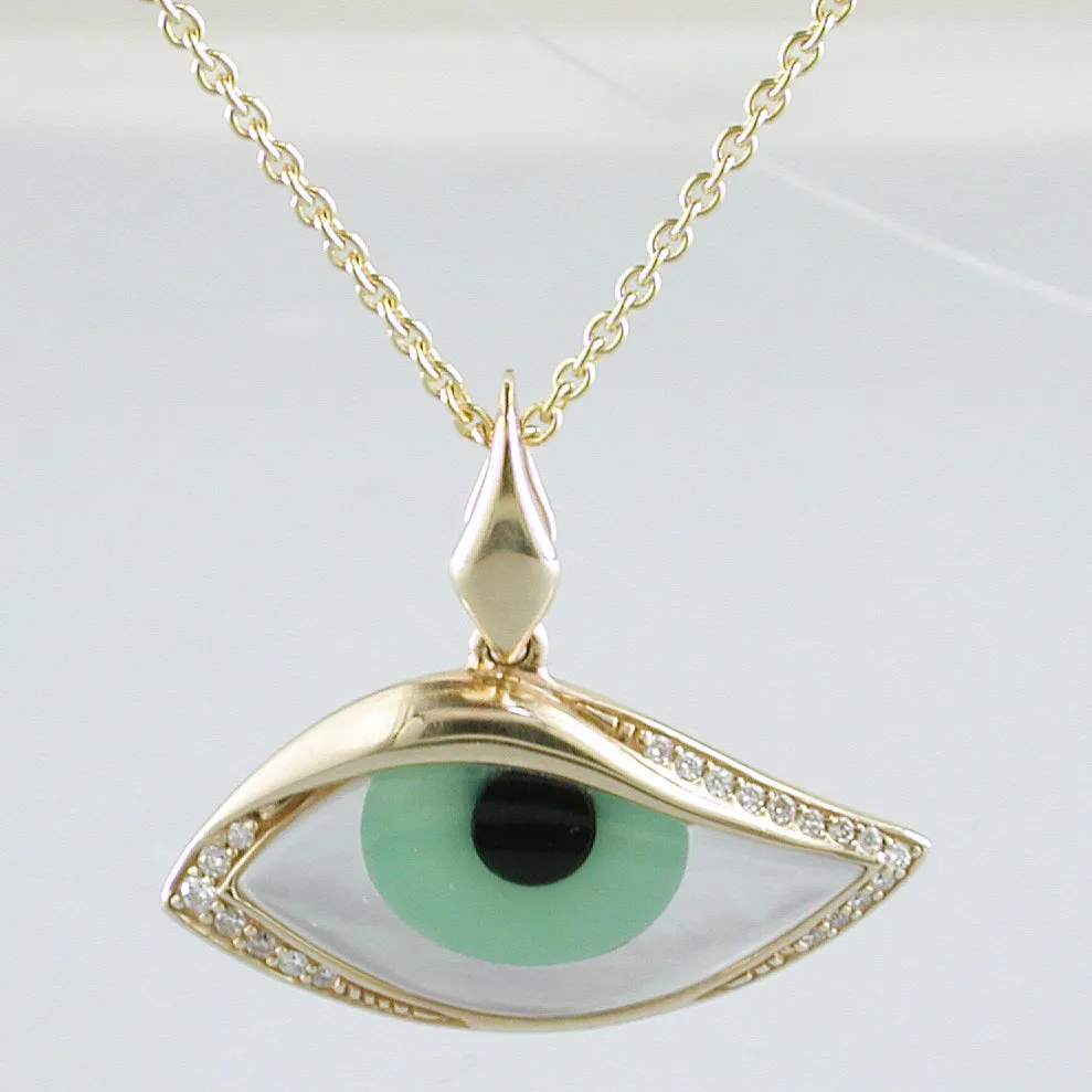 Kabana Kalo Mati 14k Yellow Gold Green Evil Eye Diamond Pendant GPCF471OXCPMW-CH