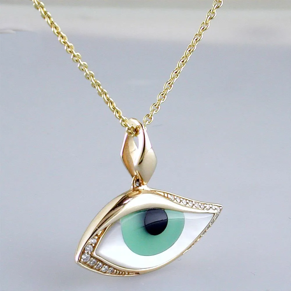 Kabana Kalo Mati 14k Yellow Gold Green Evil Eye Diamond Pendant GPCF471OXCPMW-CH