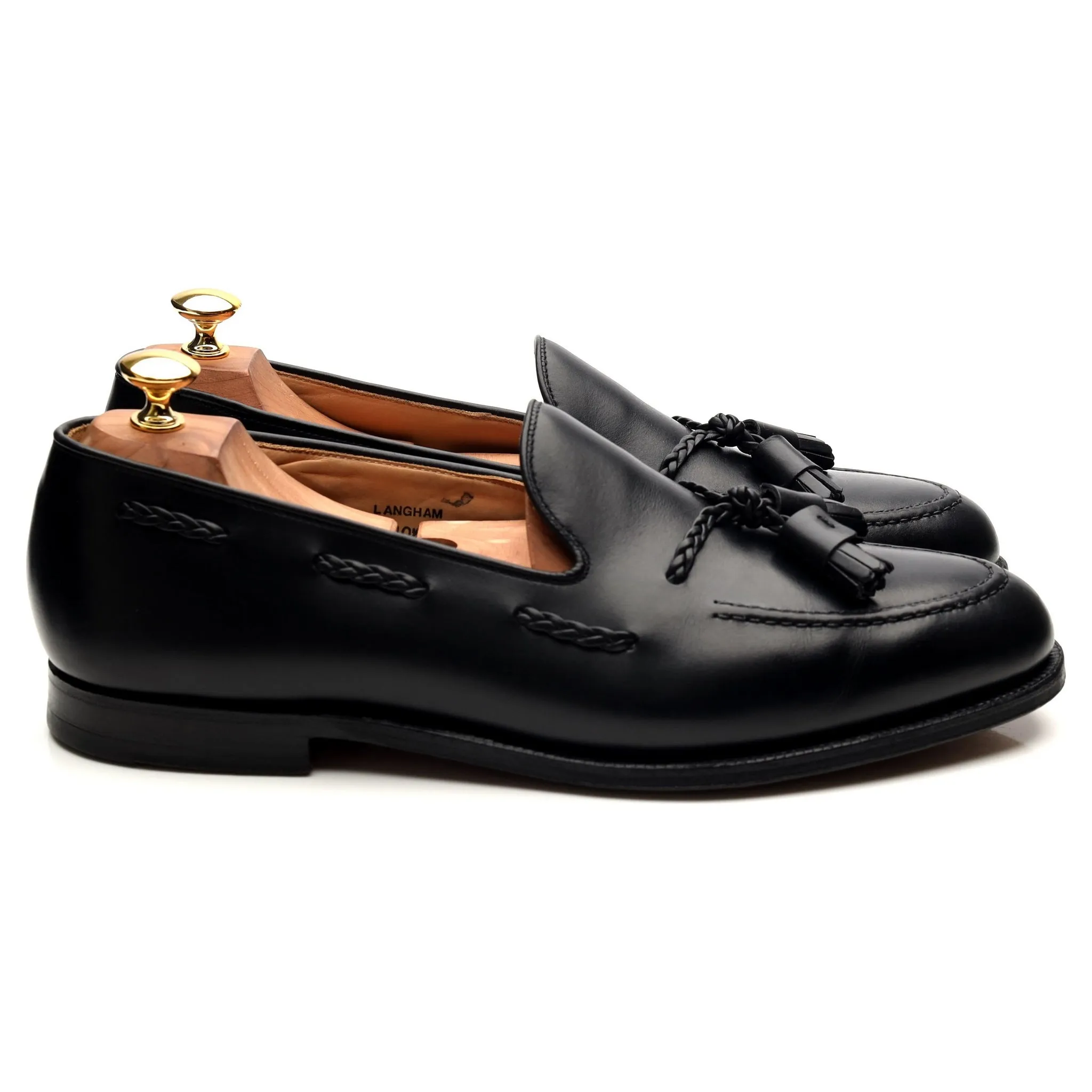 'Langham' Black Leather Tassel Loafers UK 10.5 EX