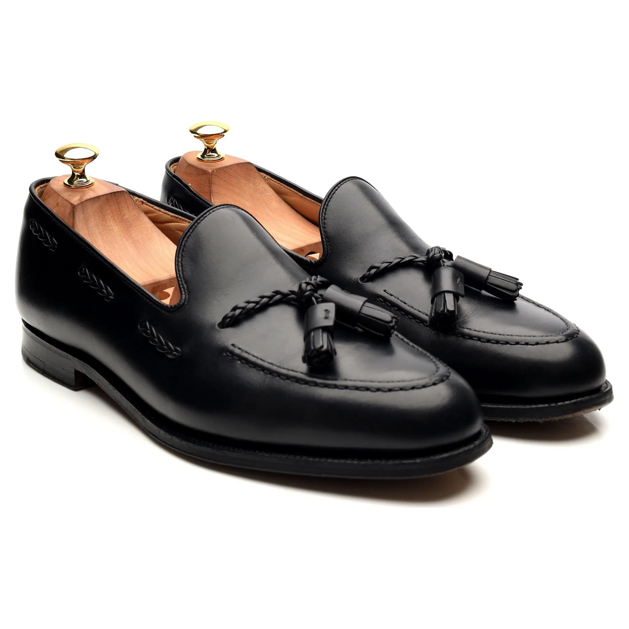 'Langham' Black Leather Tassel Loafers UK 10.5 EX