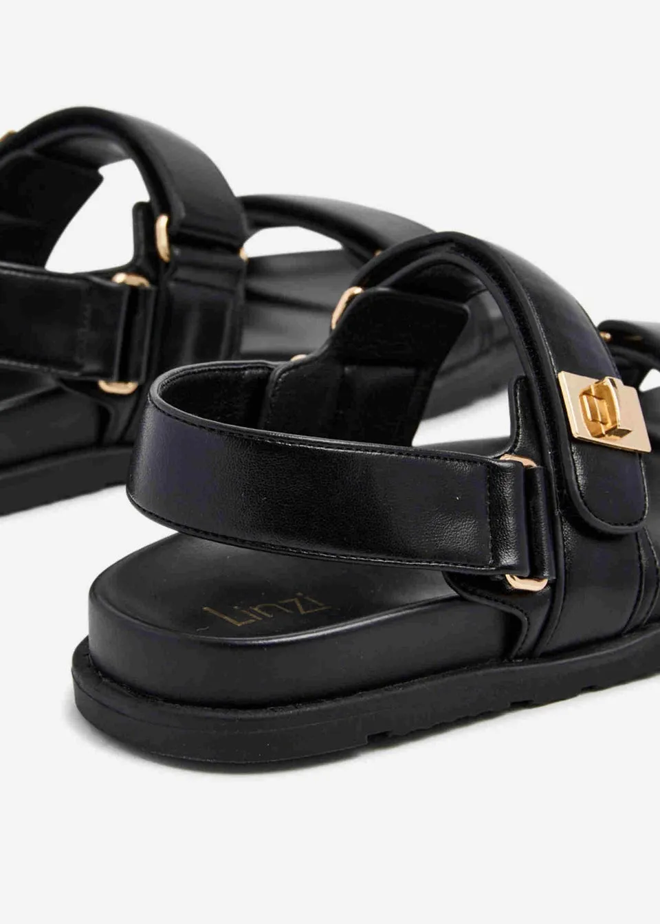 Linzi Stevie Black Faux Leather Footbed Sandals