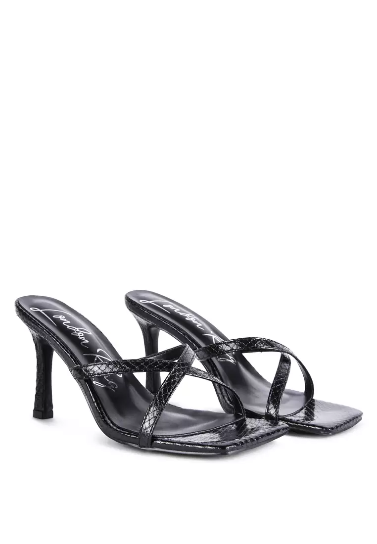 London Rag Black Croc Cross Strap Slider Sandals