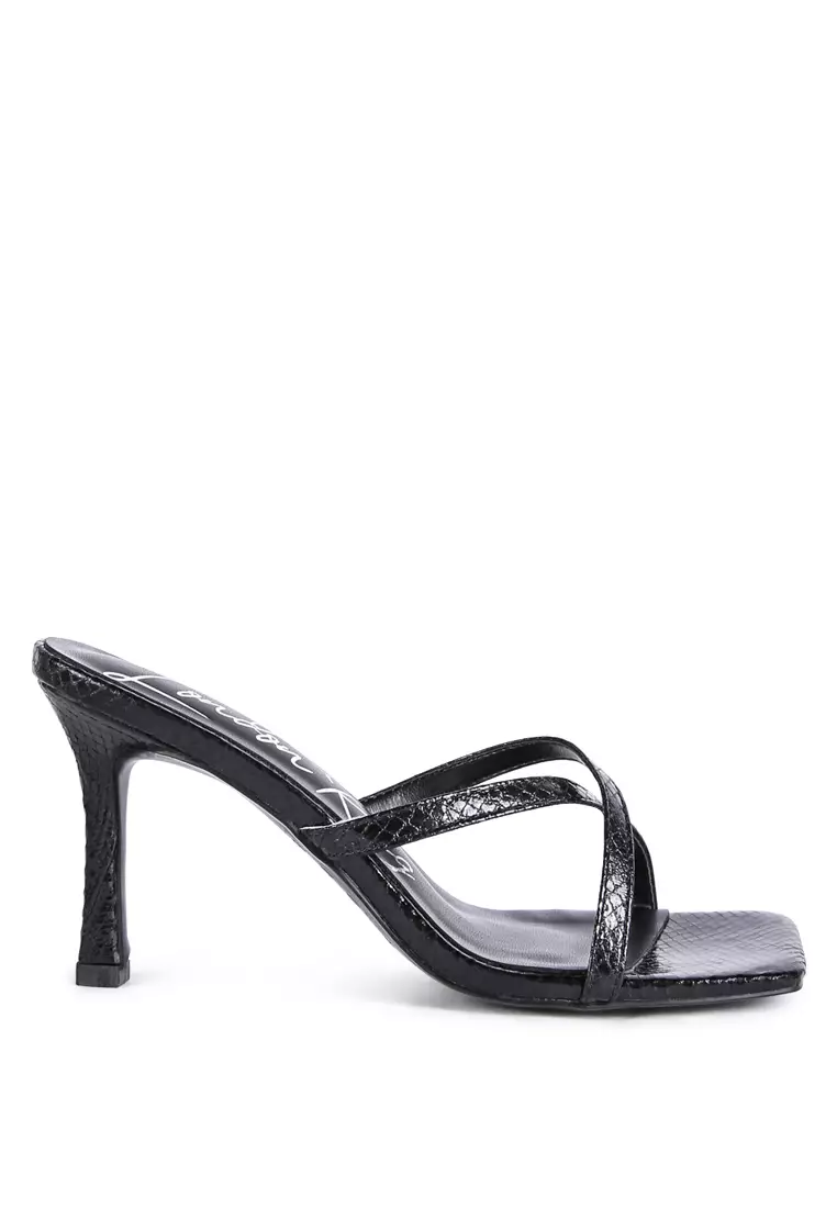 London Rag Black Croc Cross Strap Slider Sandals