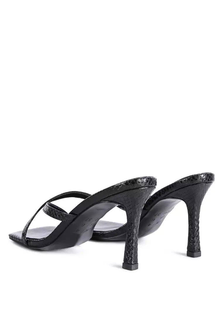 London Rag Black Croc Cross Strap Slider Sandals