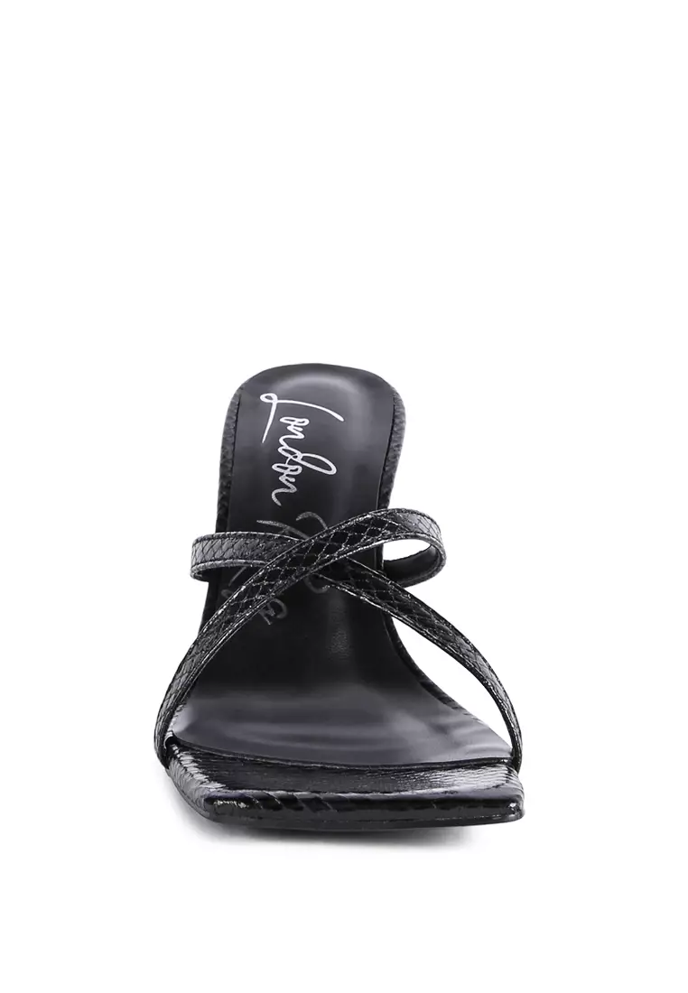 London Rag Black Croc Cross Strap Slider Sandals