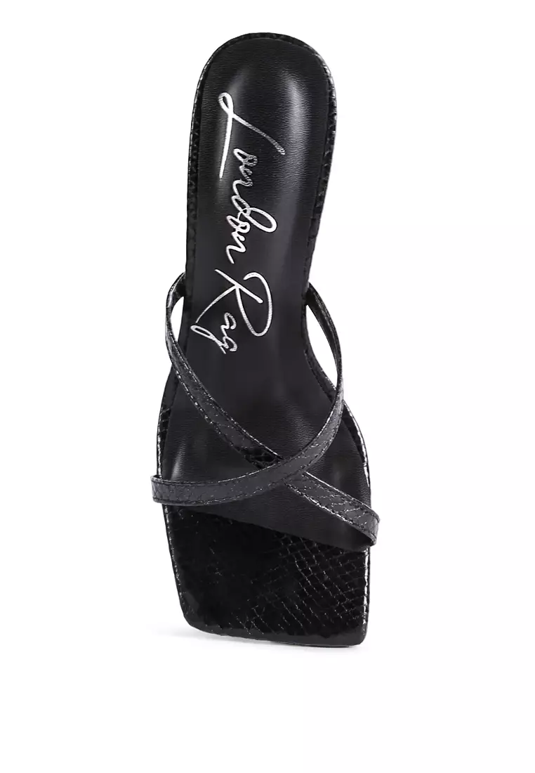 London Rag Black Croc Cross Strap Slider Sandals