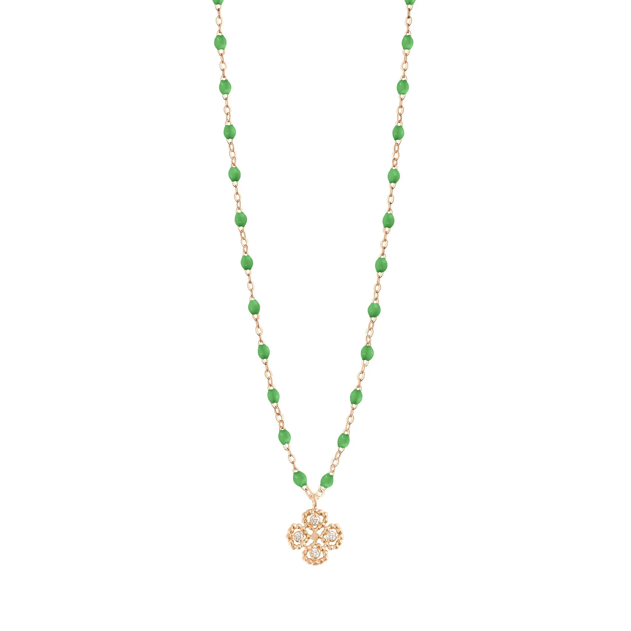 Lucky Clover Classic Gigi Green diamond necklace, Rose Gold, 16.5