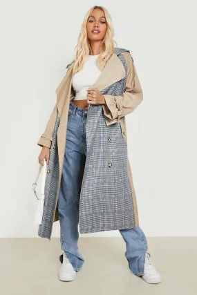 Luxe Check Panel Trench Coat